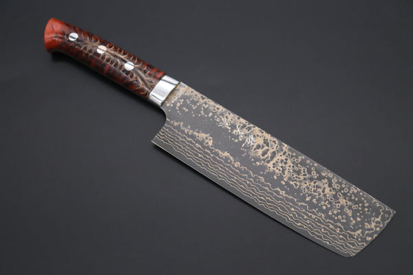 Takeshi Saji Nakiri Takeshi Saji SUMMIT ― Limited Edition Custom Series SMT-1052 VG-10W Multi-Colored Golden-Rainbow Damascus Nakiri 165mm (6.4 Inch)