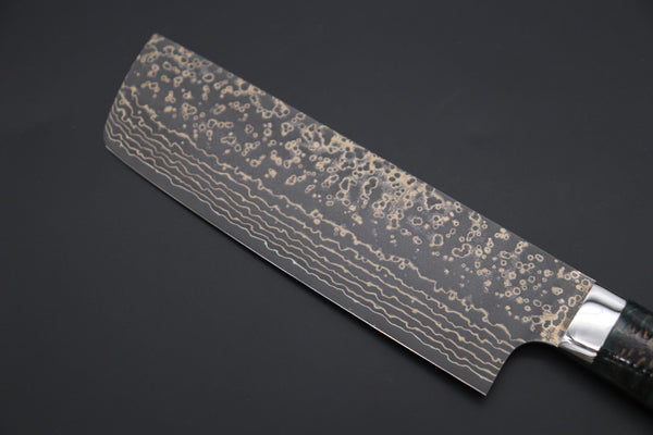 Takeshi Saji Nakiri Takeshi Saji SUMMIT ― Limited Edition Custom Series SMT-1053 VG-10W Multi-Colored Golden-Rainbow Damascus Nakiri 165mm (6.4 Inch)