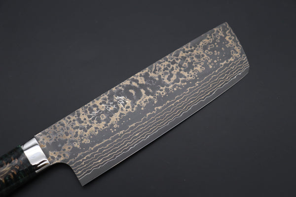Takeshi Saji Nakiri Takeshi Saji SUMMIT ― Limited Edition Custom Series SMT-1053 VG-10W Multi-Colored Golden-Rainbow Damascus Nakiri 165mm (6.4 Inch)