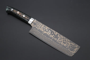 Takeshi Saji Nakiri Takeshi Saji SUMMIT ― Limited Edition Custom Series SMT-1053 VG-10W Multi-Colored Golden-Rainbow Damascus Nakiri 165mm (6.4 Inch)