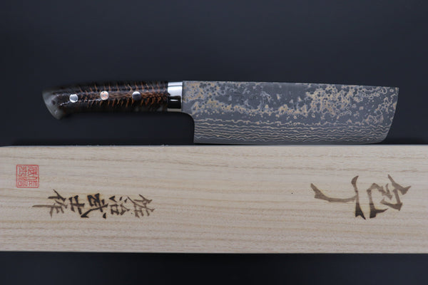 Takeshi Saji Nakiri Takeshi Saji SUMMIT ― Limited Edition Custom Series SMT-1054 VG-10W Multi-Colored Golden-Rainbow Damascus Nakiri 165mm (6.4 Inch)