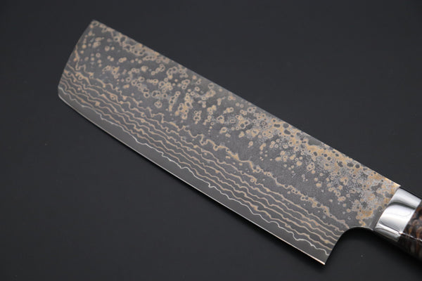 Takeshi Saji Nakiri Takeshi Saji SUMMIT ― Limited Edition Custom Series SMT-1054 VG-10W Multi-Colored Golden-Rainbow Damascus Nakiri 165mm (6.4 Inch)