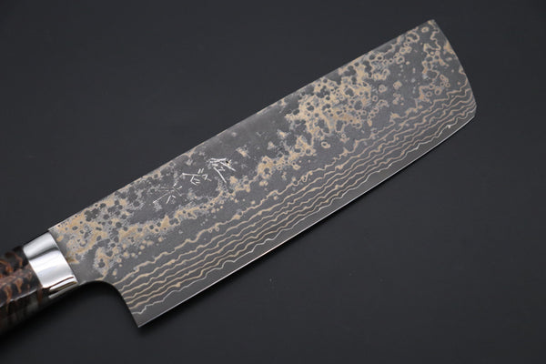 Takeshi Saji Nakiri Takeshi Saji SUMMIT ― Limited Edition Custom Series SMT-1054 VG-10W Multi-Colored Golden-Rainbow Damascus Nakiri 165mm (6.4 Inch)