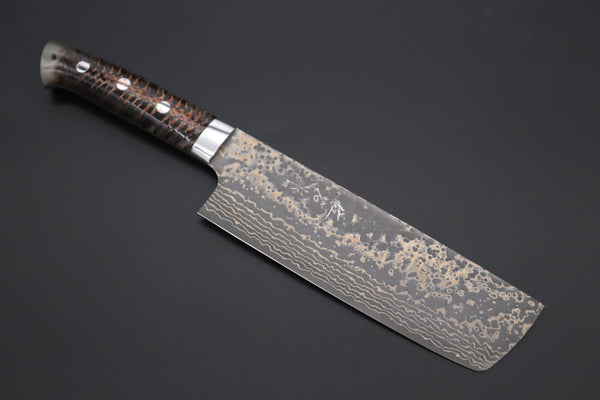 Takeshi Saji Nakiri Takeshi Saji SUMMIT ― Limited Edition Custom Series SMT-1054 VG-10W Multi-Colored Golden-Rainbow Damascus Nakiri 165mm (6.4 Inch)