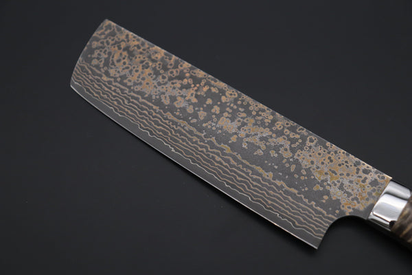Takeshi Saji Nakiri Takeshi Saji SUMMIT ― Limited Edition Custom Series SMT-1081 VG-10W Multi-Colored Golden-Rainbow Damascus Nakiri 165mm (6.4 Inch)