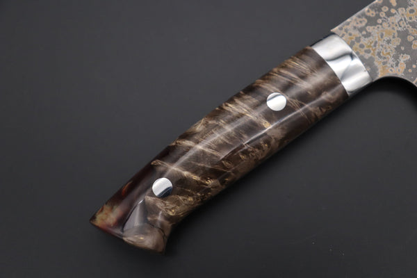 Takeshi Saji Nakiri Takeshi Saji SUMMIT ― Limited Edition Custom Series SMT-1081 VG-10W Multi-Colored Golden-Rainbow Damascus Nakiri 165mm (6.4 Inch)