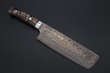 Takeshi Saji Nakiri Takeshi Saji SUMMIT ― Limited Edition Custom Series SMT-1081 VG-10W Multi-Colored Golden-Rainbow Damascus Nakiri 165mm (6.4 Inch)