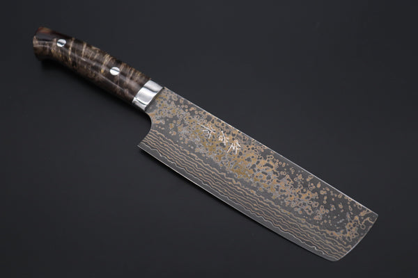 Takeshi Saji Nakiri Takeshi Saji SUMMIT ― Limited Edition Custom Series SMT-1081 VG-10W Multi-Colored Golden-Rainbow Damascus Nakiri 165mm (6.4 Inch)