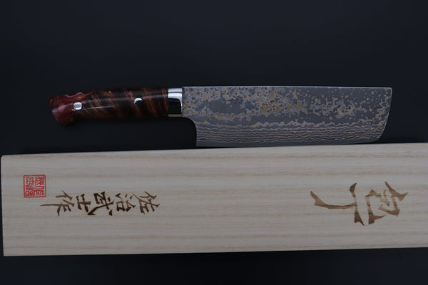 Takeshi Saji Nakiri Takeshi Saji SUMMIT ― Limited Edition Custom Series SMT-1082 VG-10W Multi-Colored Golden-Rainbow Damascus Nakiri 165mm (6.4 Inch)