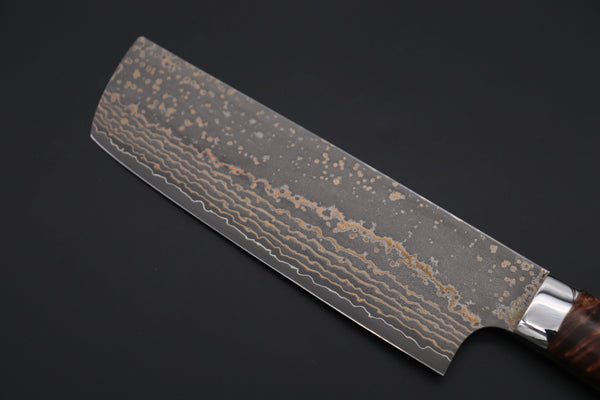 Takeshi Saji Nakiri Takeshi Saji SUMMIT ― Limited Edition Custom Series SMT-1082 VG-10W Multi-Colored Golden-Rainbow Damascus Nakiri 165mm (6.4 Inch)
