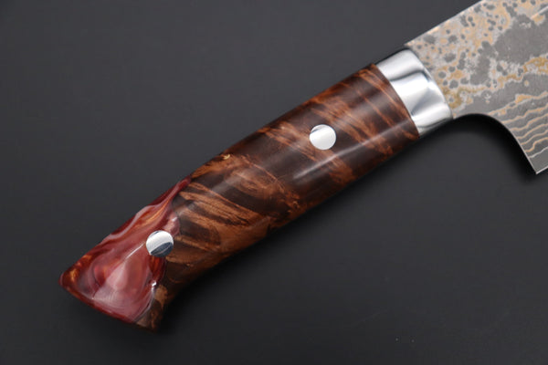 Takeshi Saji Nakiri Takeshi Saji SUMMIT ― Limited Edition Custom Series SMT-1082 VG-10W Multi-Colored Golden-Rainbow Damascus Nakiri 165mm (6.4 Inch)