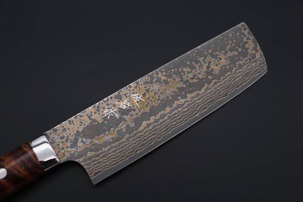 Takeshi Saji Nakiri Takeshi Saji SUMMIT ― Limited Edition Custom Series SMT-1082 VG-10W Multi-Colored Golden-Rainbow Damascus Nakiri 165mm (6.4 Inch)