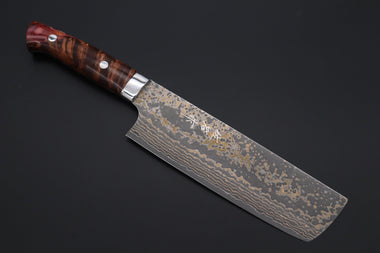 Takeshi Saji Nakiri Takeshi Saji SUMMIT ― Limited Edition Custom Series SMT-1082 VG-10W Multi-Colored Golden-Rainbow Damascus Nakiri 165mm (6.4 Inch)