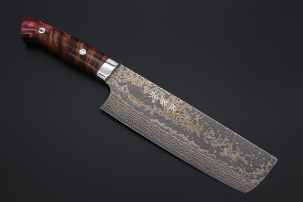 Takeshi Saji Nakiri Takeshi Saji SUMMIT ― Limited Edition Custom Series SMT-1082 VG-10W Multi-Colored Golden-Rainbow Damascus Nakiri 165mm (6.4 Inch)