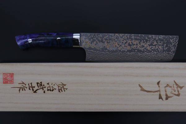 Takeshi Saji Nakiri Takeshi Saji SUMMIT ― Limited Edition Custom Series SMT-1083 VG-10W Multi-Colored Golden-Rainbow Damascus Nakiri 165mm (6.4 Inch)