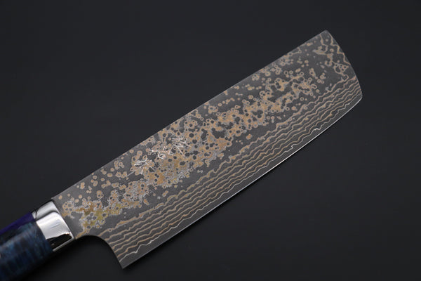 Takeshi Saji Nakiri Takeshi Saji SUMMIT ― Limited Edition Custom Series SMT-1083 VG-10W Multi-Colored Golden-Rainbow Damascus Nakiri 165mm (6.4 Inch)