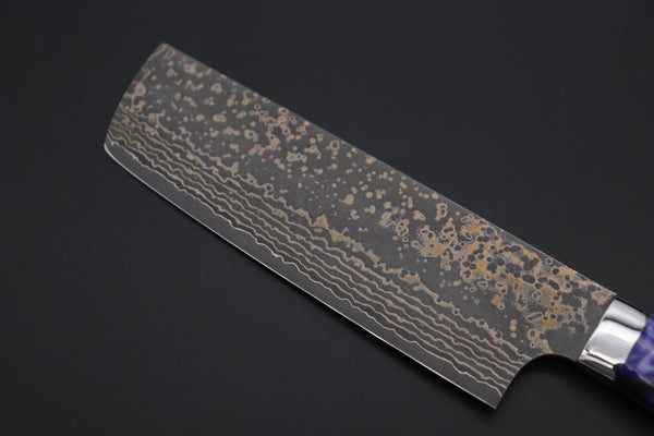 Takeshi Saji Nakiri Takeshi Saji SUMMIT ― Limited Edition Custom Series SMT-1084 VG-10W Multi-Colored Golden-Rainbow Damascus Nakiri 165mm (6.4 Inch)