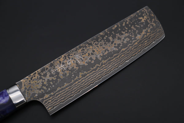 Takeshi Saji Nakiri Takeshi Saji SUMMIT ― Limited Edition Custom Series SMT-1084 VG-10W Multi-Colored Golden-Rainbow Damascus Nakiri 165mm (6.4 Inch)