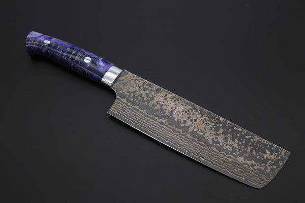 Takeshi Saji Nakiri Takeshi Saji SUMMIT ― Limited Edition Custom Series SMT-1084 VG-10W Multi-Colored Golden-Rainbow Damascus Nakiri 165mm (6.4 Inch)