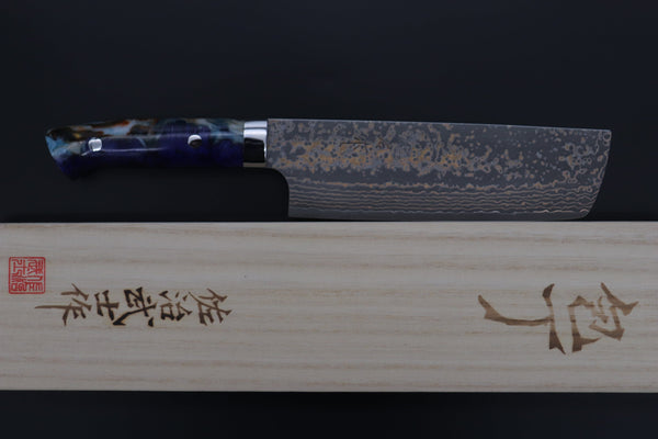 Takeshi Saji Nakiri Takeshi Saji SUMMIT ― Limited Edition Custom Series SMT-1085 VG-10W Multi-Colored Golden-Rainbow Damascus Nakiri 165mm (6.4 Inch)