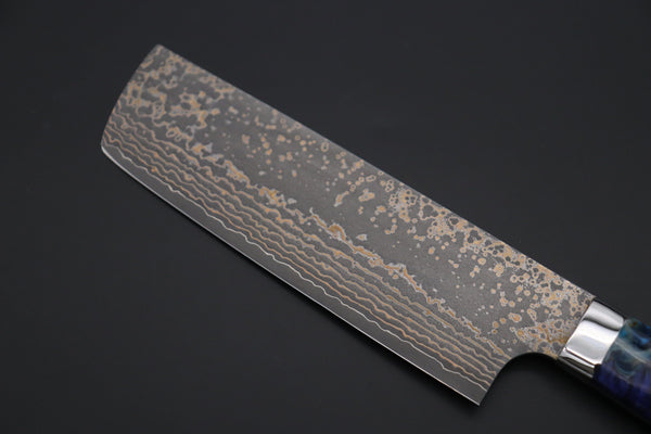 Takeshi Saji Nakiri Takeshi Saji SUMMIT ― Limited Edition Custom Series SMT-1085 VG-10W Multi-Colored Golden-Rainbow Damascus Nakiri 165mm (6.4 Inch)