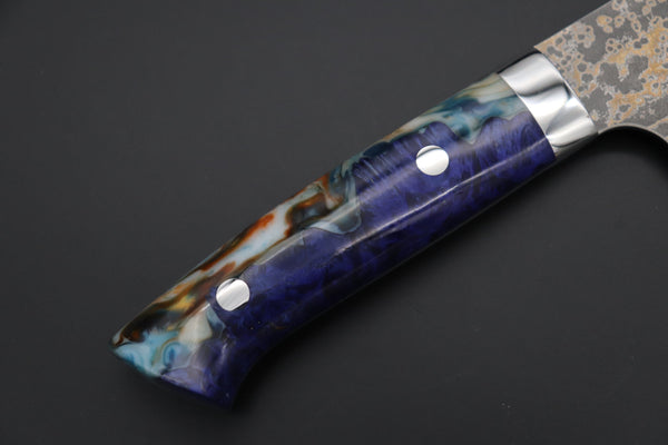 Takeshi Saji Nakiri Takeshi Saji SUMMIT ― Limited Edition Custom Series SMT-1085 VG-10W Multi-Colored Golden-Rainbow Damascus Nakiri 165mm (6.4 Inch)