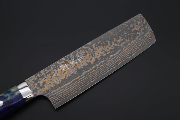 Takeshi Saji Nakiri Takeshi Saji SUMMIT ― Limited Edition Custom Series SMT-1085 VG-10W Multi-Colored Golden-Rainbow Damascus Nakiri 165mm (6.4 Inch)