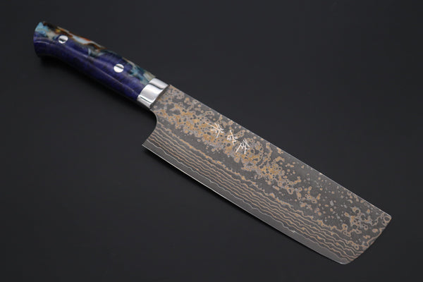Takeshi Saji Nakiri Takeshi Saji SUMMIT ― Limited Edition Custom Series SMT-1085 VG-10W Multi-Colored Golden-Rainbow Damascus Nakiri 165mm (6.4 Inch)