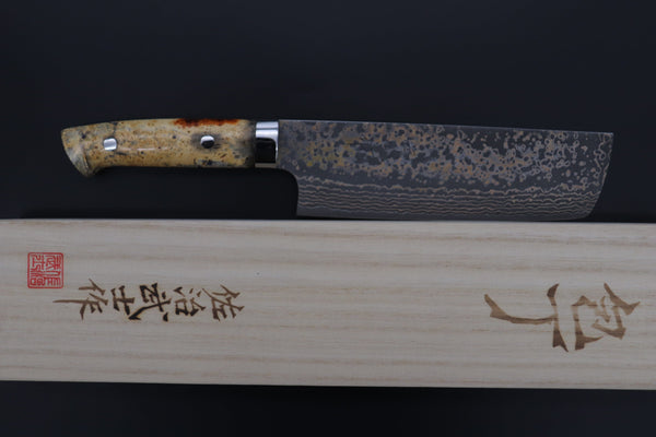 Takeshi Saji Nakiri Takeshi Saji SUMMIT ― Limited Edition Custom Series SMT-1086 VG-10W Multi-Colored Golden-Rainbow Damascus Nakiri 165mm (6.4 Inch)
