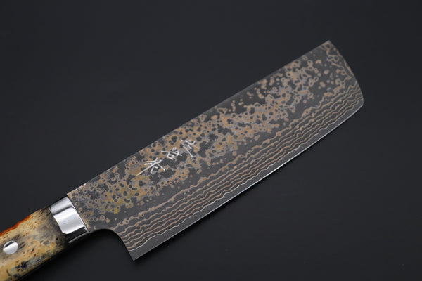 Takeshi Saji Nakiri Takeshi Saji SUMMIT ― Limited Edition Custom Series SMT-1086 VG-10W Multi-Colored Golden-Rainbow Damascus Nakiri 165mm (6.4 Inch)