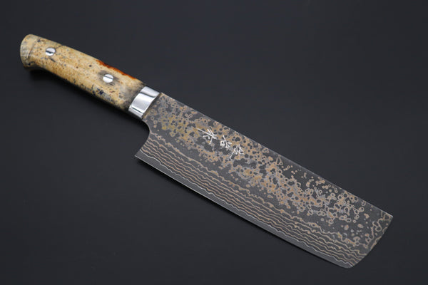Takeshi Saji Nakiri Takeshi Saji SUMMIT ― Limited Edition Custom Series SMT-1086 VG-10W Multi-Colored Golden-Rainbow Damascus Nakiri 165mm (6.4 Inch)
