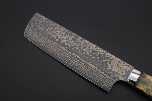 Takeshi Saji Nakiri Takeshi Saji SUMMIT ― Limited Edition Custom Series SMT-1087 VG-10W Multi-Colored Golden-Rainbow Damascus Nakiri 165mm (6.4 Inch)