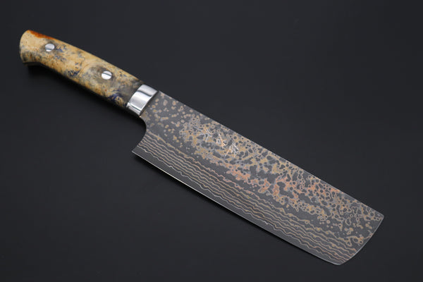 Takeshi Saji Nakiri Takeshi Saji SUMMIT ― Limited Edition Custom Series SMT-1087 VG-10W Multi-Colored Golden-Rainbow Damascus Nakiri 165mm (6.4 Inch)