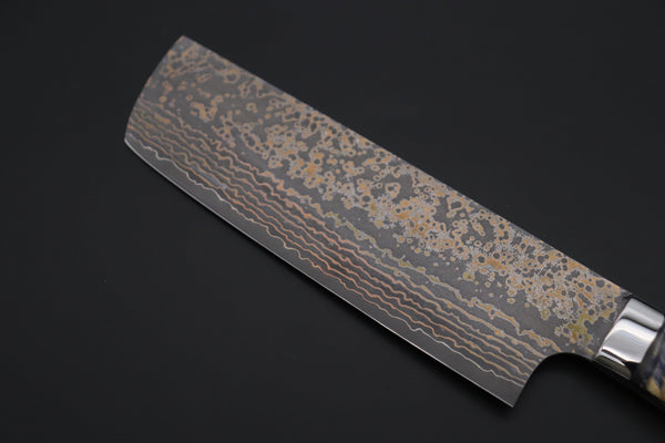 Takeshi Saji Nakiri Takeshi Saji SUMMIT ― Limited Edition Custom Series SMT-1088 VG-10W Multi-Colored Golden-Rainbow Damascus Nakiri 165mm (6.4 Inch)