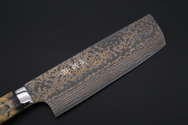 Takeshi Saji Nakiri Takeshi Saji SUMMIT ― Limited Edition Custom Series SMT-1088 VG-10W Multi-Colored Golden-Rainbow Damascus Nakiri 165mm (6.4 Inch)