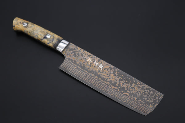 Takeshi Saji Nakiri Takeshi Saji SUMMIT ― Limited Edition Custom Series SMT-1088 VG-10W Multi-Colored Golden-Rainbow Damascus Nakiri 165mm (6.4 Inch)