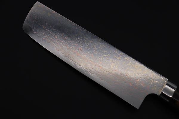 Takeshi Saji Nakiri Takeshi Saji SUMMIT ― Limited Edition Custom Series SMT-1123 VG-10W磨 Multi-Colored Golden-Rainbow Damascus Nakiri 165mm (6.4 Inch)