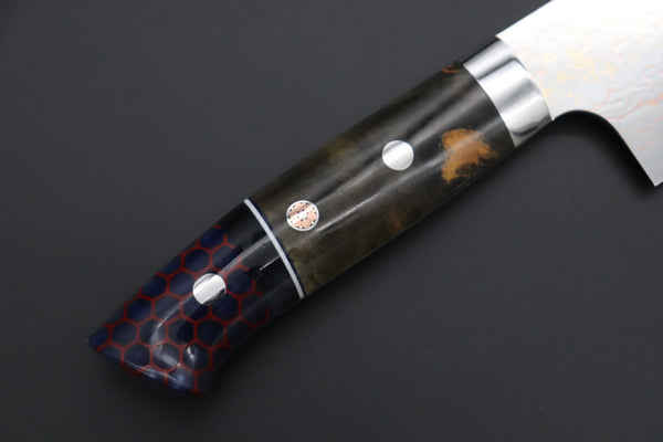 Takeshi Saji Nakiri Takeshi Saji SUMMIT ― Limited Edition Custom Series SMT-1123 VG-10W磨 Multi-Colored Golden-Rainbow Damascus Nakiri 165mm (6.4 Inch)