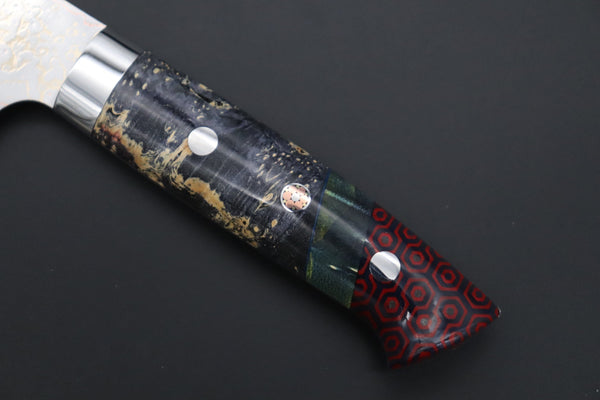 Takeshi Saji Nakiri Takeshi Saji SUMMIT ― Limited Edition Custom Series SMT-1124 VG-10W磨 Multi-Colored Golden-Rainbow Damascus Nakiri 165mm (6.4 Inch)