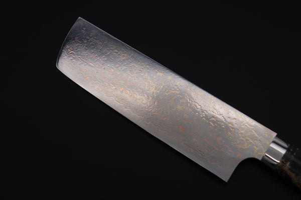 Takeshi Saji Nakiri Takeshi Saji SUMMIT ― Limited Edition Custom Series SMT-1124 VG-10W磨 Multi-Colored Golden-Rainbow Damascus Nakiri 165mm (6.4 Inch)