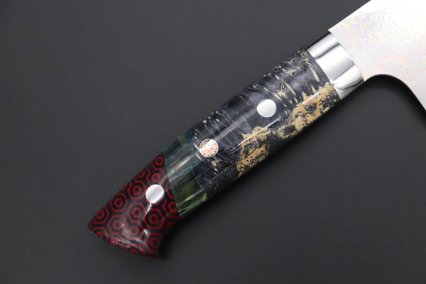 Takeshi Saji Nakiri Takeshi Saji SUMMIT ― Limited Edition Custom Series SMT-1124 VG-10W磨 Multi-Colored Golden-Rainbow Damascus Nakiri 165mm (6.4 Inch)
