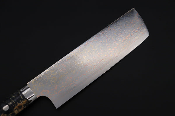 Takeshi Saji Nakiri Takeshi Saji SUMMIT ― Limited Edition Custom Series SMT-1124 VG-10W磨 Multi-Colored Golden-Rainbow Damascus Nakiri 165mm (6.4 Inch)