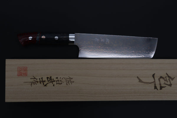 Takeshi Saji Nakiri Takeshi Saji SUMMIT ― Limited Edition Custom Series SMT-1125 VG-10W磨 Multi-Colored Golden-Rainbow Damascus Nakiri 165mm (6.4 Inch)