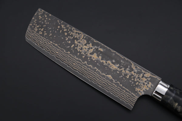 Takeshi Saji Nakiri Takeshi Saji SUMMIT ― Limited Edition Custom Series SMT-1152 VG-10W Multi-Colored Golden-Rainbow Damascus Nakiri 165mm (6.4 Inch)