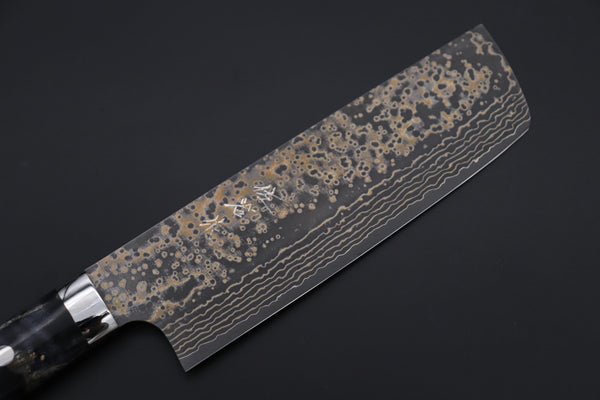 Takeshi Saji Nakiri Takeshi Saji SUMMIT ― Limited Edition Custom Series SMT-1152 VG-10W Multi-Colored Golden-Rainbow Damascus Nakiri 165mm (6.4 Inch)