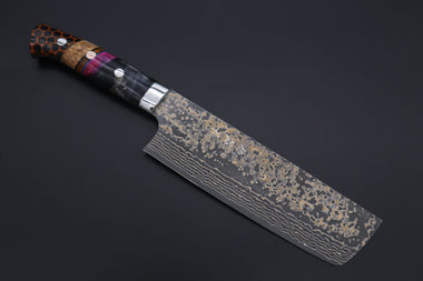 Takeshi Saji Nakiri Takeshi Saji SUMMIT ― Limited Edition Custom Series SMT-1152 VG-10W Multi-Colored Golden-Rainbow Damascus Nakiri 165mm (6.4 Inch)
