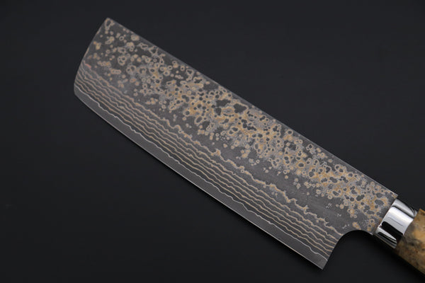 Takeshi Saji Nakiri Takeshi Saji SUMMIT ― Limited Edition Custom Series SMT-1153 VG-10W Multi-Colored Golden-Rainbow Damascus Nakiri 165mm (6.4 Inch)