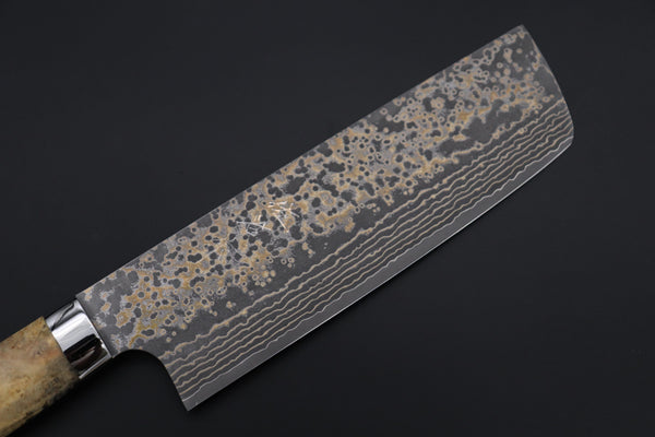 Takeshi Saji Nakiri Takeshi Saji SUMMIT ― Limited Edition Custom Series SMT-1153 VG-10W Multi-Colored Golden-Rainbow Damascus Nakiri 165mm (6.4 Inch)