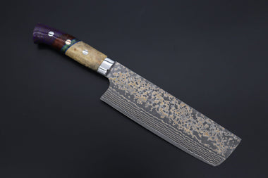 Takeshi Saji Nakiri Takeshi Saji SUMMIT ― Limited Edition Custom Series SMT-1153 VG-10W Multi-Colored Golden-Rainbow Damascus Nakiri 165mm (6.4 Inch)