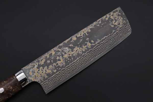 Takeshi Saji Nakiri Takeshi Saji SUMMIT ― Limited Edition Custom Series SMT-1154 VG-10W Multi-Colored Golden-Rainbow Damascus Nakiri 165mm (6.4 Inch)